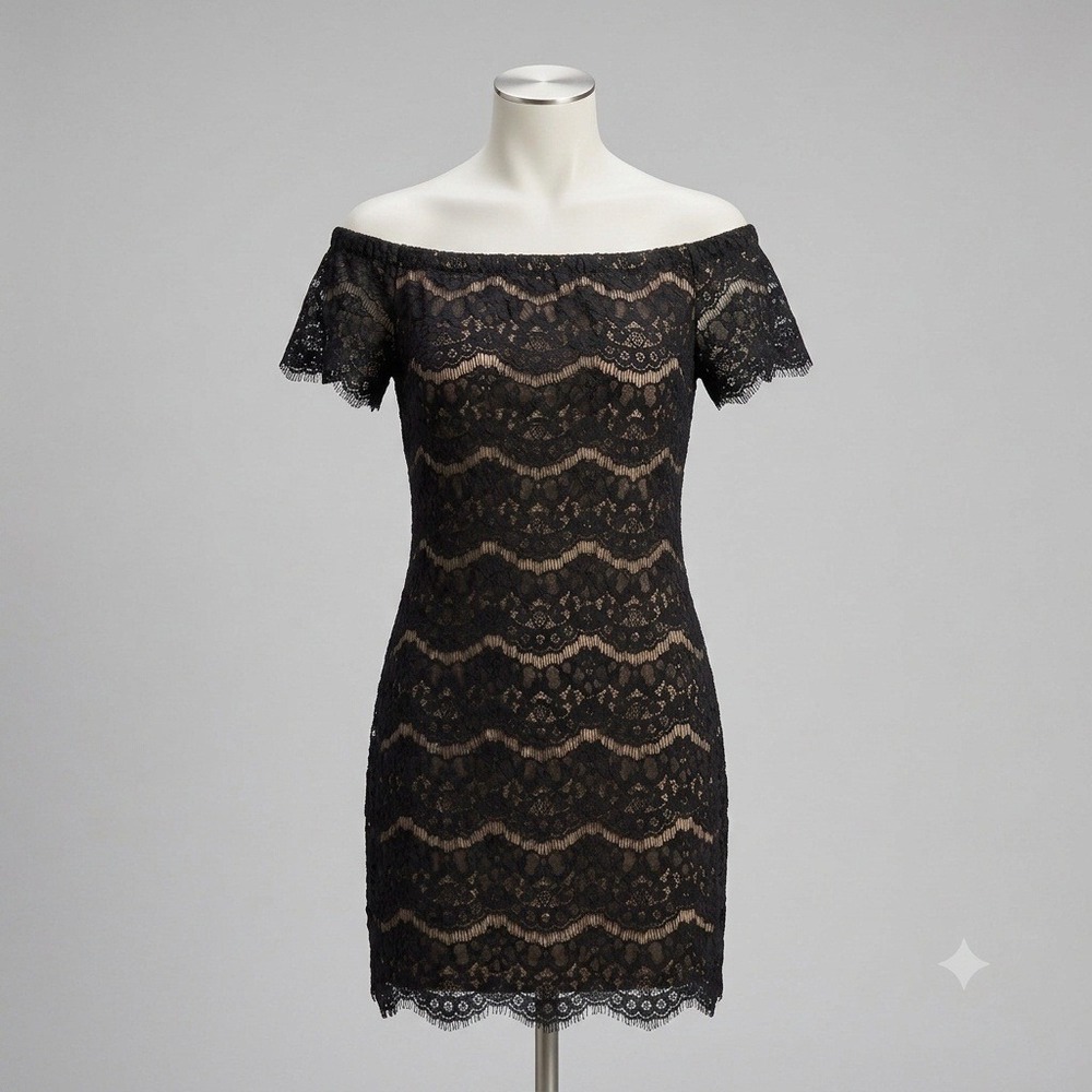 Black Lace Off Shoulder Emo Whimsigoth Mini Dress Coquette Gothic Women S NEW